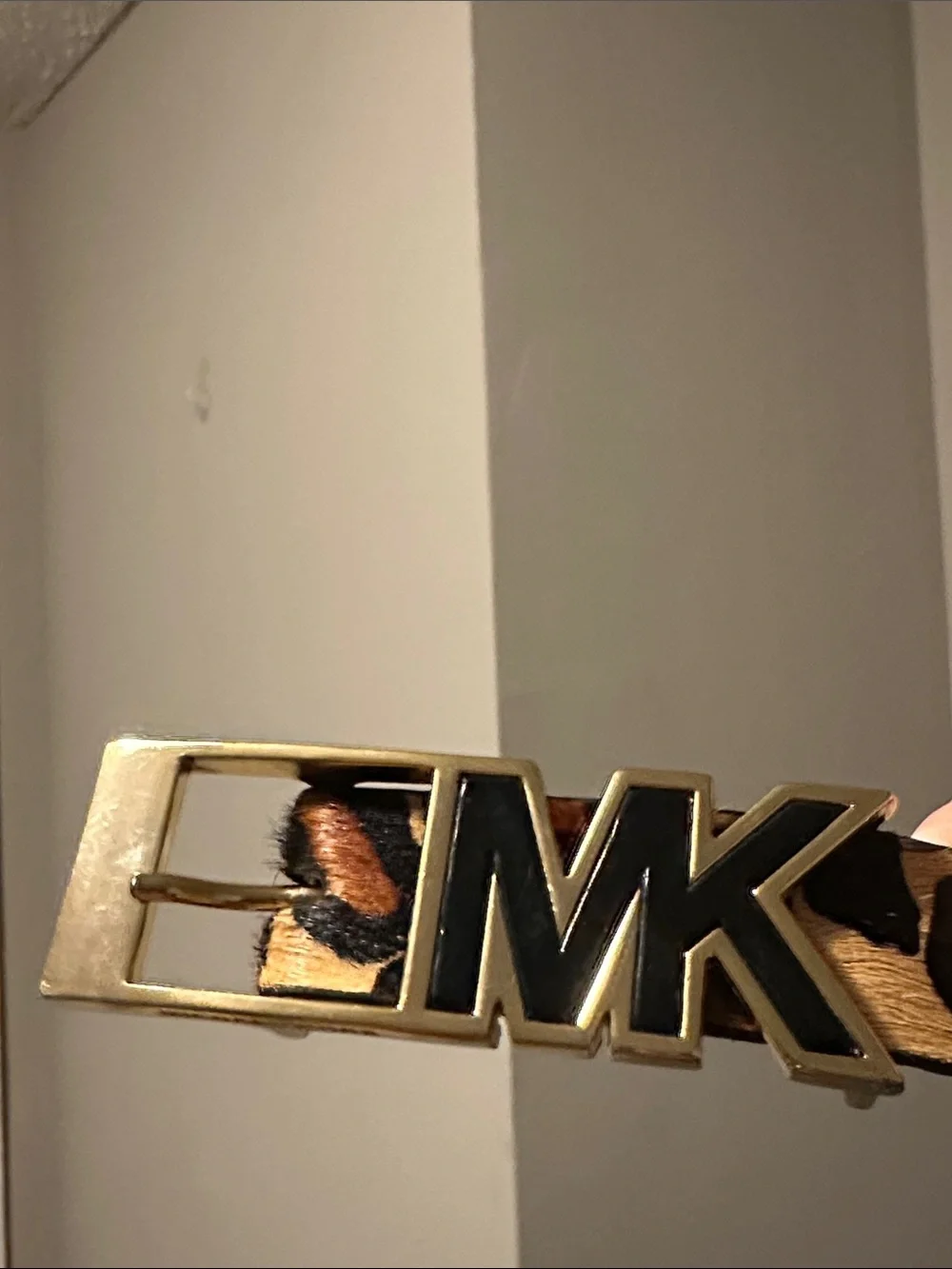 Michael Kors Dark Brown cow fur leather Belt with Gold Buckle